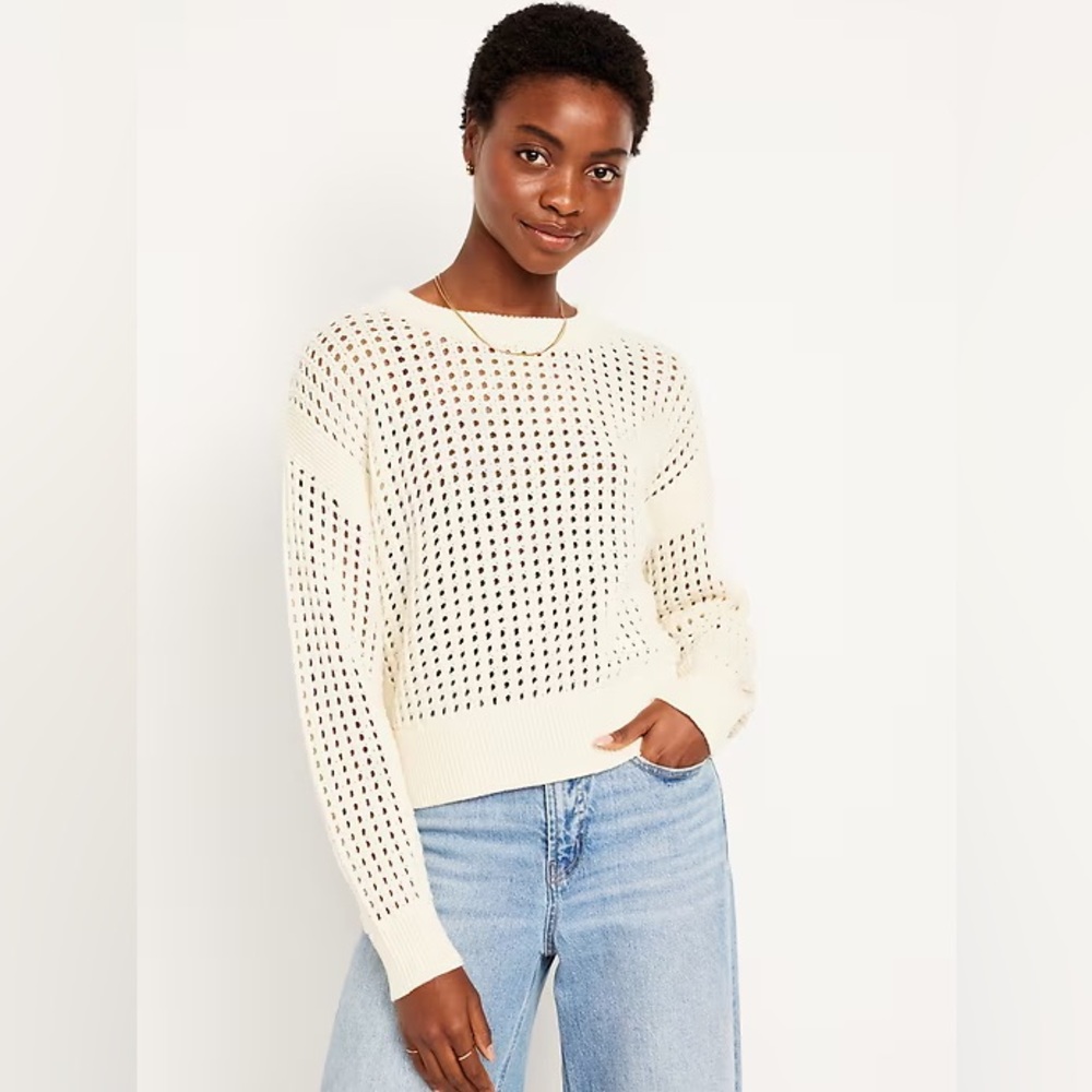Old Navy cream open-knit sweater small